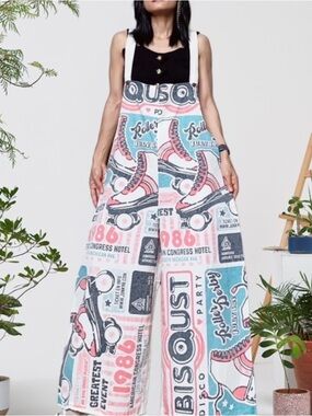 Roller Skate Print Wide-Leg Overalls- Vintage Inspired NEW